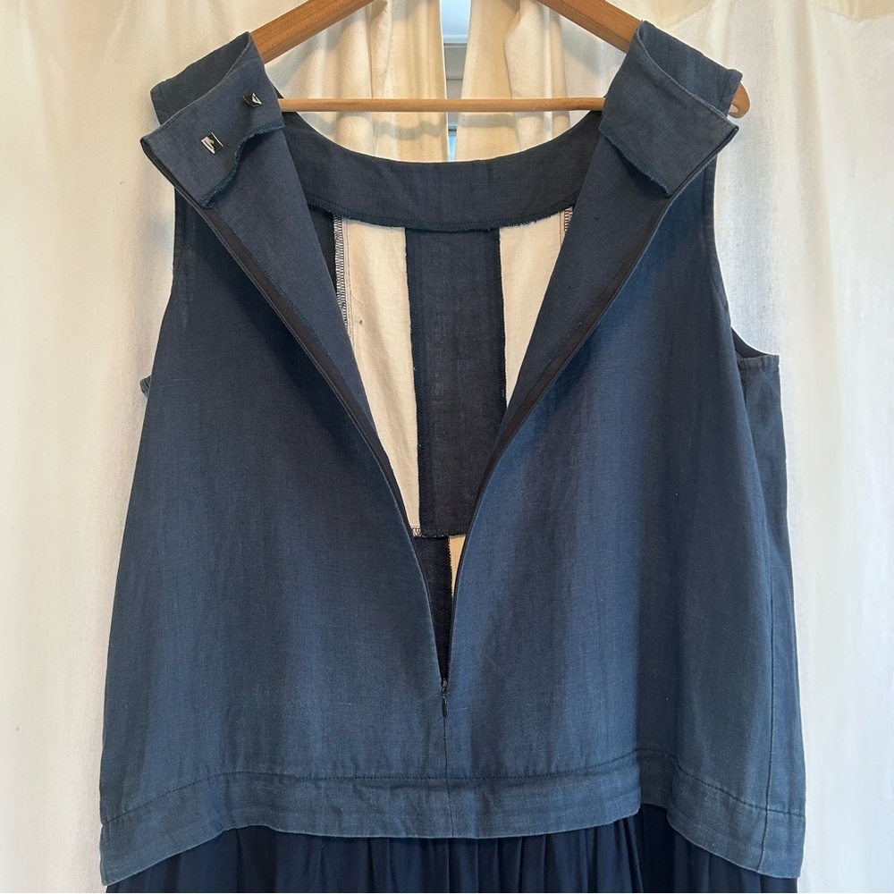 JENNIFER GLASGLOW | Blue 100% Linen Dress with White Block Pattern - Picture 7 of 9